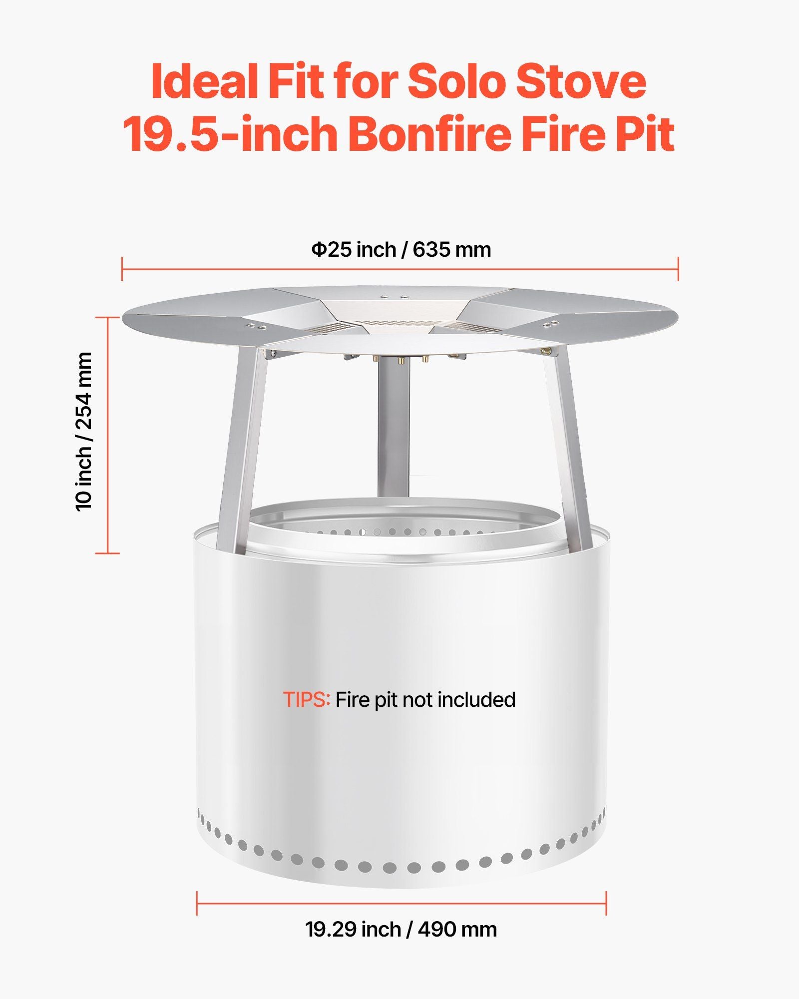 Fire Pit Heat Deflector for Solo Stove Yukon, 635 mm Bonfire Round for Wood Burning Fire Pit, 304 Stainless V952-HKGRZYX25YC038CGP001V0
