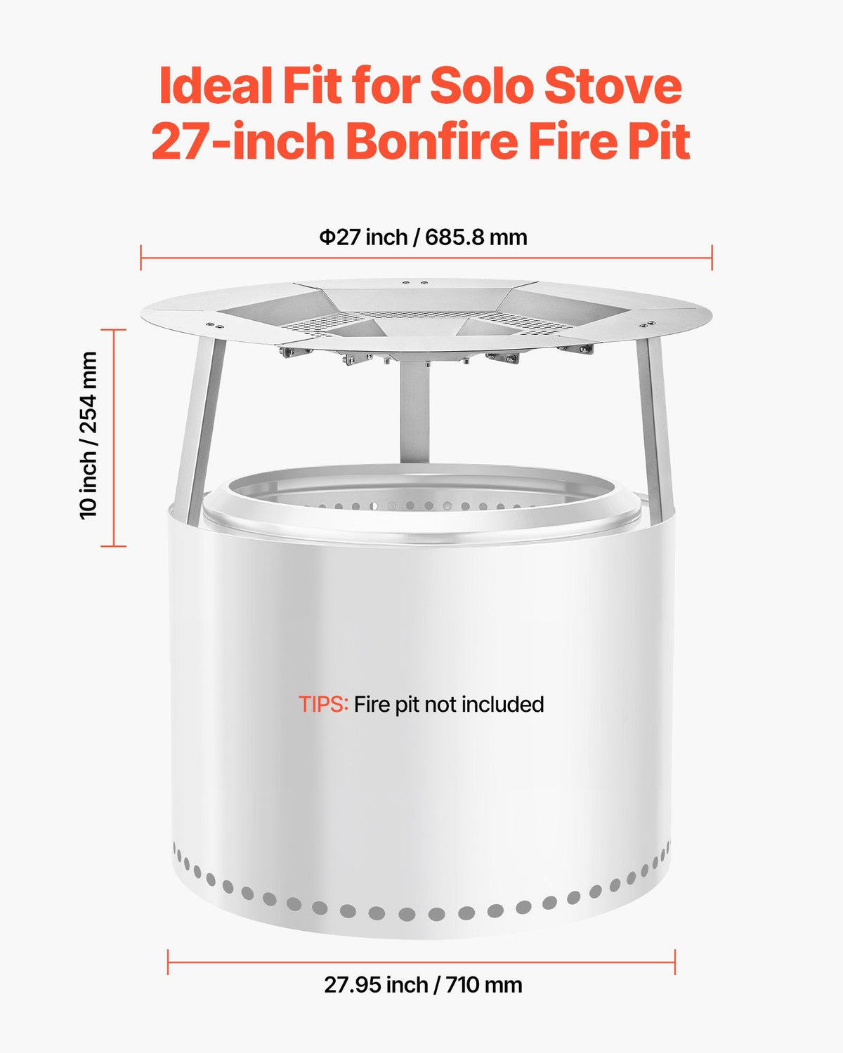 Fire Pit Heat Deflector for Solo Stove Yukon, 685.8 mm Bonfire Round for Wood Burning Fire Pit, 304 Stainless V952-HKGRZYX27YC0I1KFL001V0