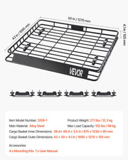Roof Rack Cargo Carrier, 1095 x 1270 x 105 mm, Universal Rooftop Cargo Basket, Car Top Luggage Holder with 68 V952-HKSXLK4350INLIUJFV0