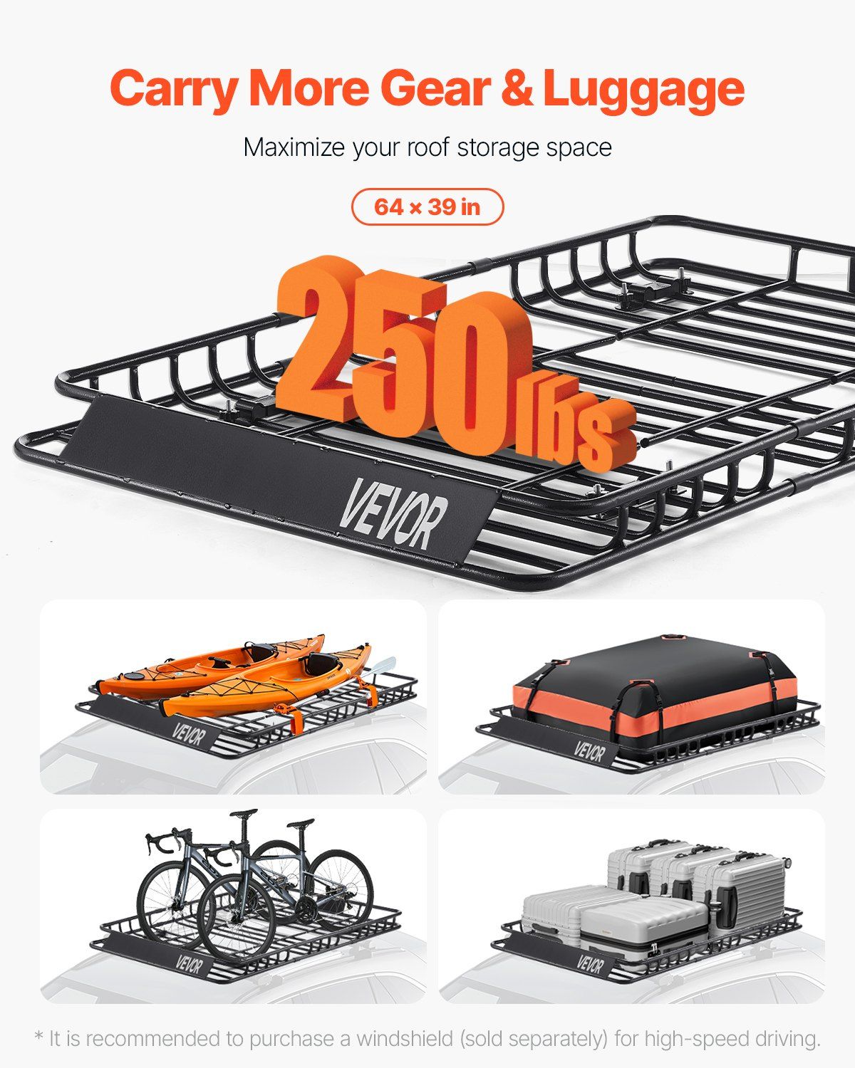 Roof Rack Basket, 1625 x 990 x 105 mm, Universal Rooftop Cargo Carrier with 1120 x 870 x 260 mm Cargo Bag, V952-HKSXLK6439INXPVB0V0