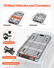Roof Rack Basket, 1625 x 990 x 105 mm, Universal Rooftop Cargo Carrier with 1120 x 870 x 260 mm Cargo Bag, V952-HKSXLK6439INXPVB0V0