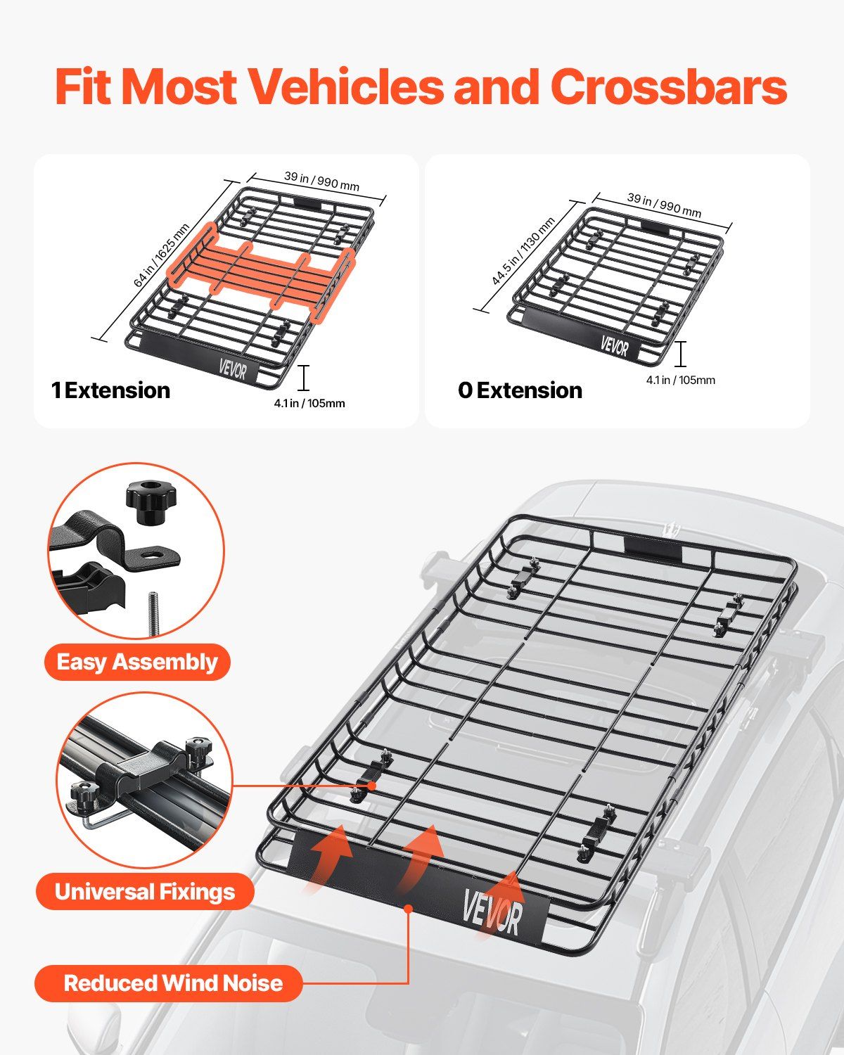 Roof Rack Basket, 1625 x 990 x 105 mm, Universal Rooftop Cargo Carrier with 1120 x 870 x 260 mm Cargo Bag, V952-HKSXLK6439INXPVB0V0