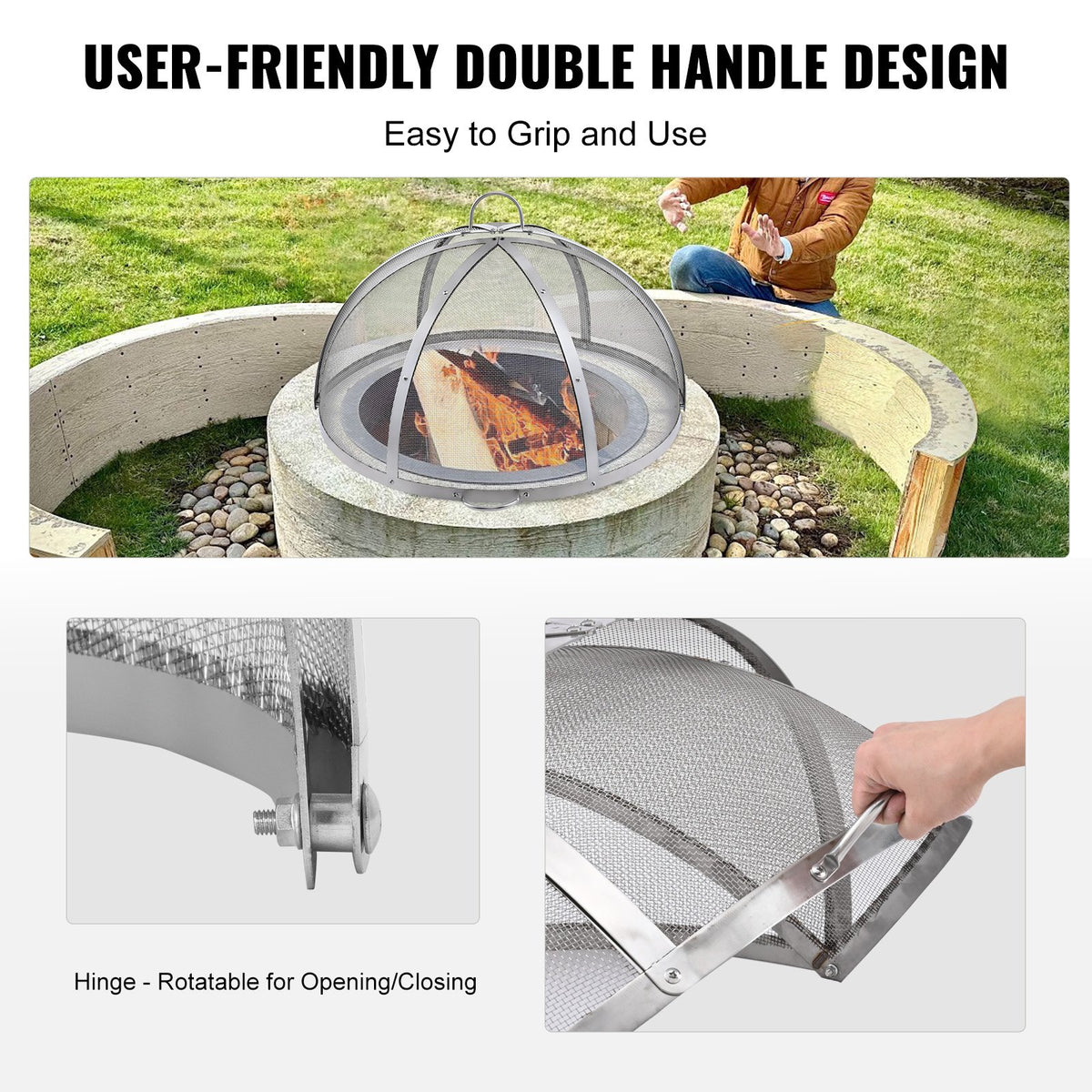 Firepit Spark Screen Lid, 40" Diameter, Outdoor Firepit Ring Cover Round Accessories, Fire Pit Metal Cover, V952-HKWZ201BXGQXHKE2TV0