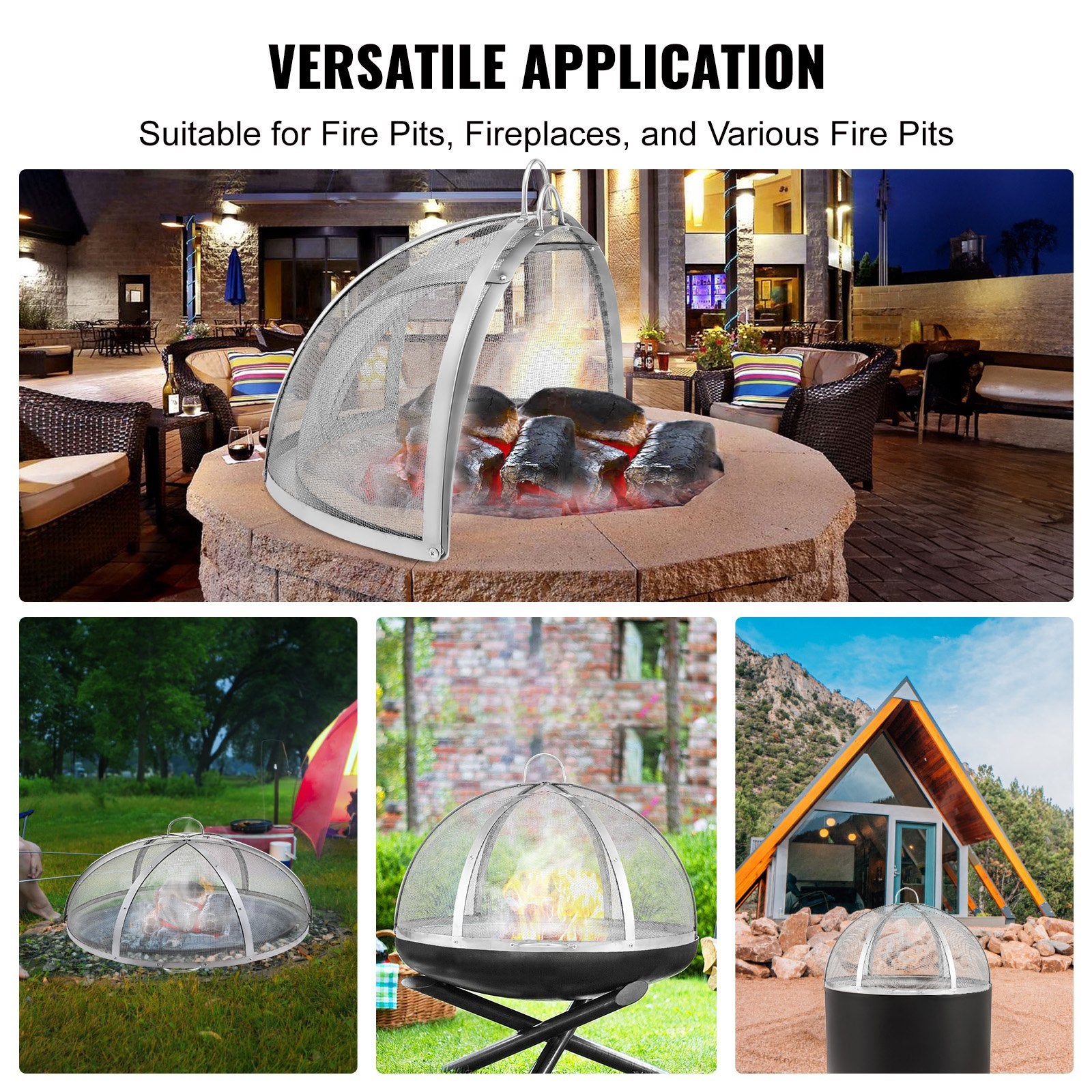 Firepit Spark Screen Lid, 40" Diameter, Outdoor Firepit Ring Cover Round Accessories, Fire Pit Metal Cover, V952-HKWZ201BXGQXHKE2TV0