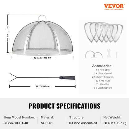 Firepit Spark Screen Lid, 40" Diameter, Outdoor Firepit Ring Cover Round Accessories, Fire Pit Metal Cover, V952-HKWZ201BXGQXHKE2TV0