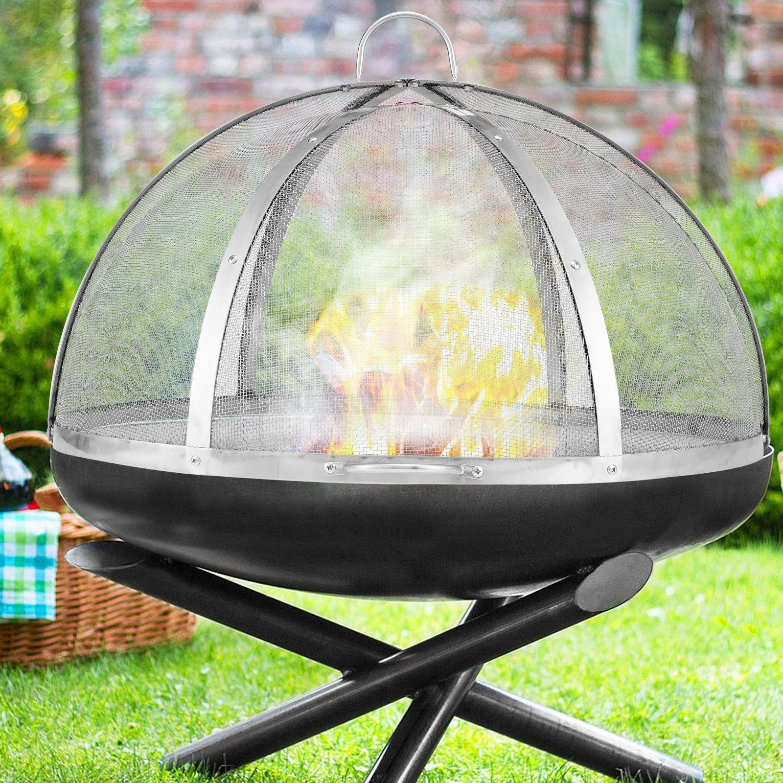Firepit Spark Screen Lid, 40" Diameter, Outdoor Firepit Ring Cover Round Accessories, Fire Pit Metal Cover, V952-HKWZ201BXGQXHKE2TV0