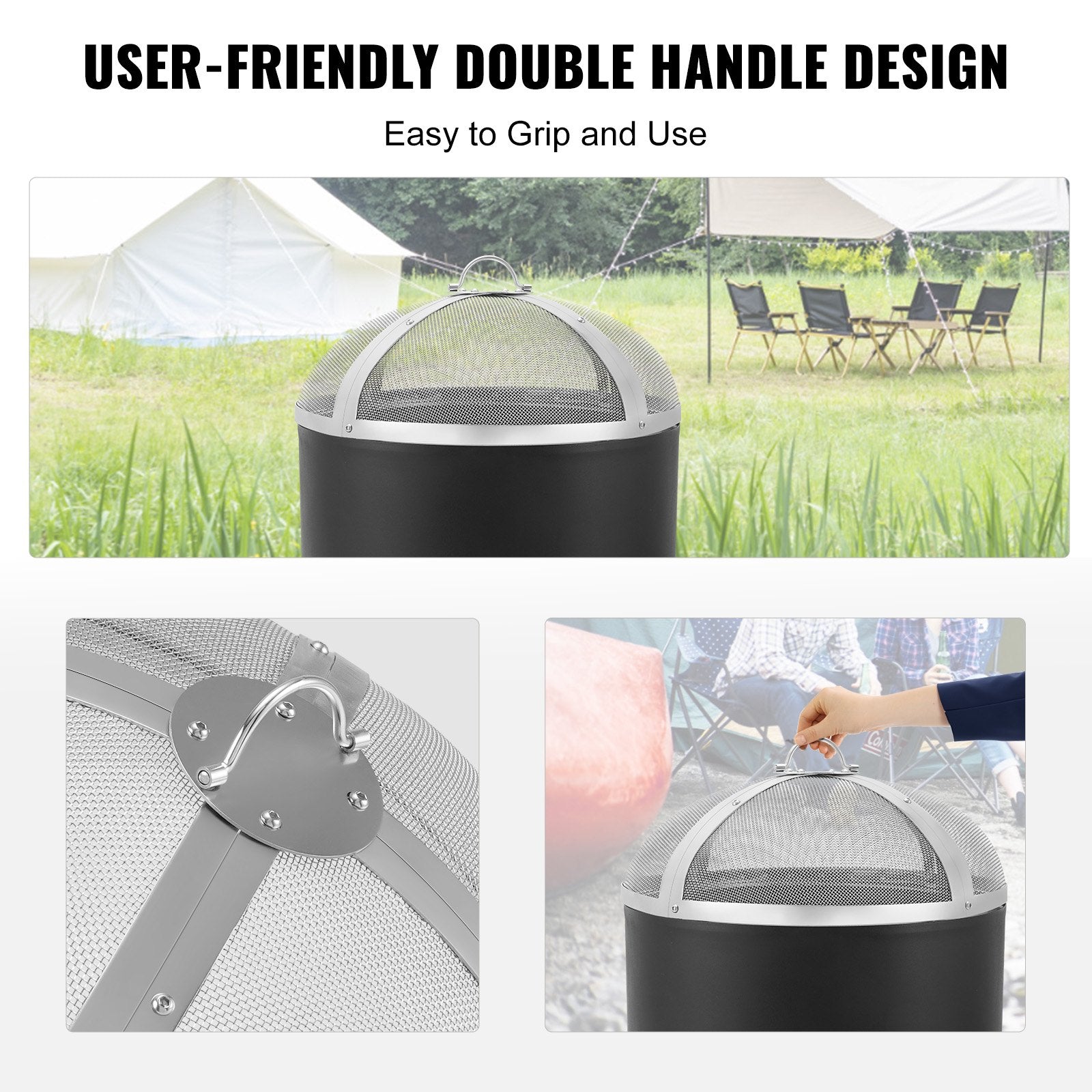 Fire Pit Spark Screen Round 27", Reinforced Heavy Duty Steel Metal Cover, Outdoor Firepit Lid, Easy-Opening V952-HKWZ201BXGYX20HA9V0