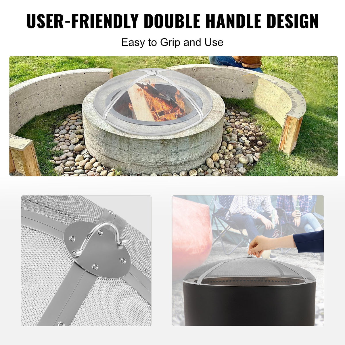 Fire Pit Spark Screen Round 36", Reinforced Heavy Duty Steel Metal Cover, Outdoor Firepit Lid, Easy-Opening V952-HKWZ201BXGYX86QBAV0