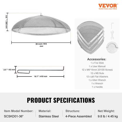 Fire Pit Spark Screen Round 36", Reinforced Heavy Duty Steel Metal Cover, Outdoor Firepit Lid, Easy-Opening V952-HKWZ201BXGYX86QBAV0