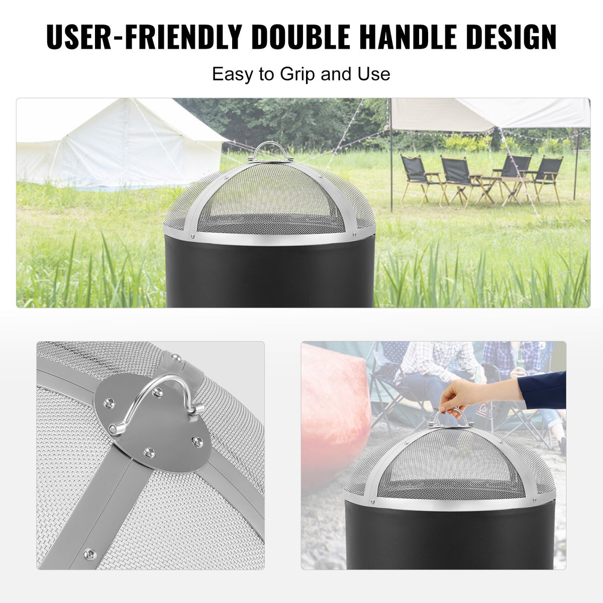 Fire Pit Spark Screen Round 20", Reinforced Heavy Duty Steel Metal Cover, Outdoor Firepit Lid, Easy-Opening V952-HKWZ201BXGYXAIQ0HV0