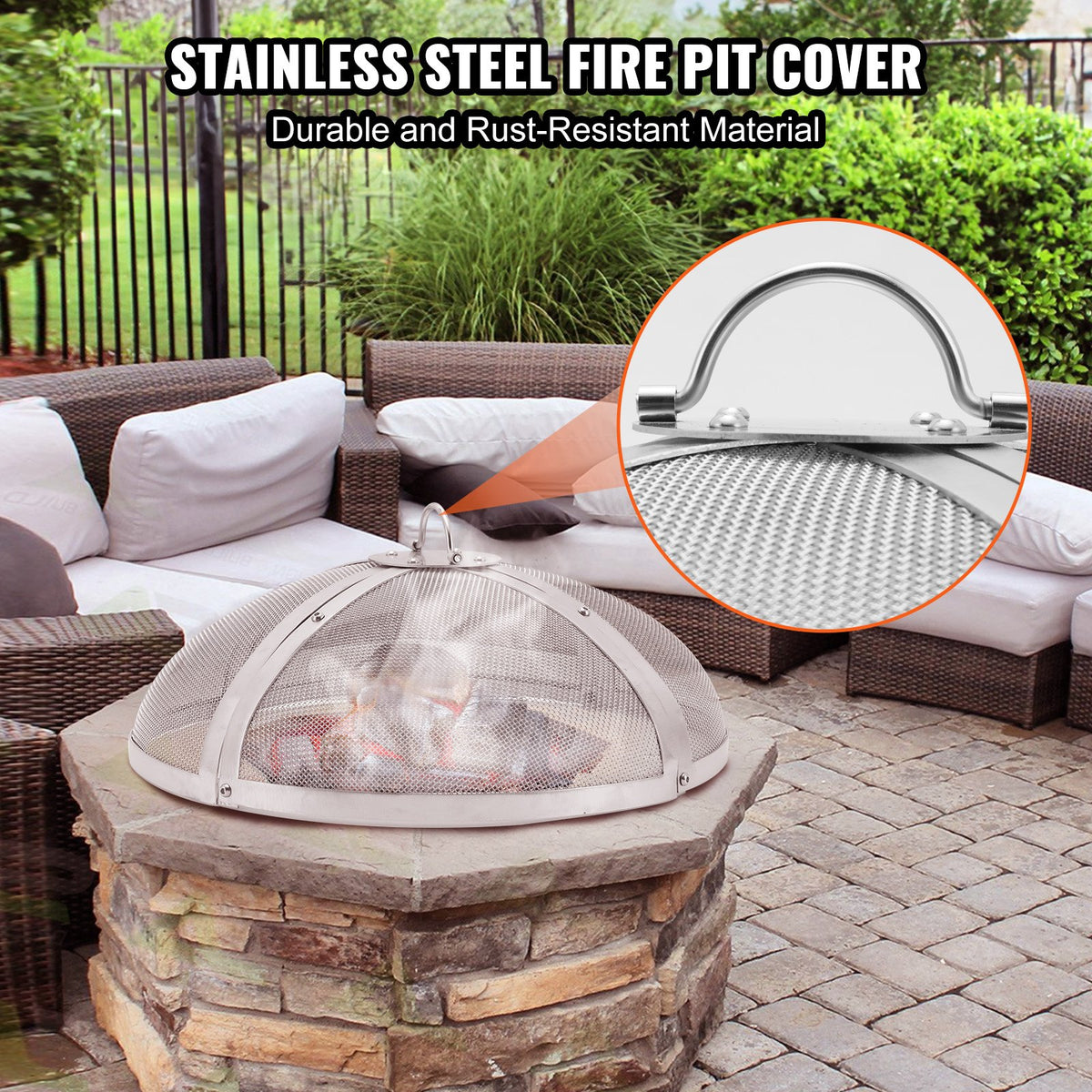 Fire Pit Spark Screen Round 30", Reinforced Heavy Duty Steel Metal Cover, Outdoor Firepit Lid, Easy-Opening V952-HKWZ201BXGYXDX8F7V0