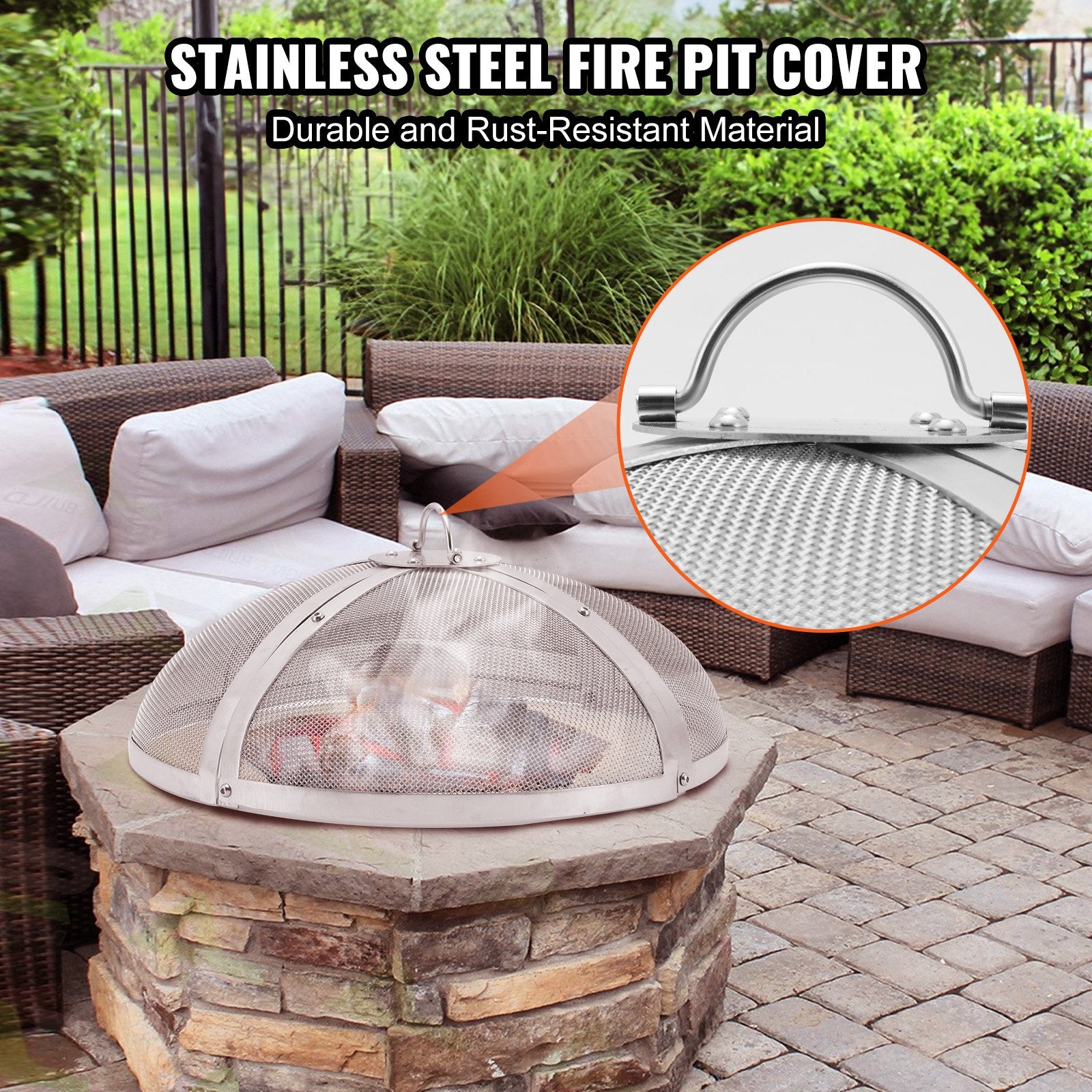 Fire Pit Spark Screen Round 30", Reinforced Heavy Duty Steel Metal Cover, Outdoor Firepit Lid, Easy-Opening V952-HKWZ201BXGYXDX8F7V0