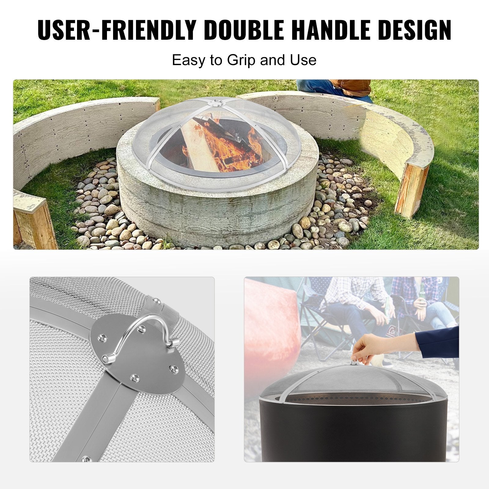 Fire Pit Spark Screen Round 30", Reinforced Heavy Duty Steel Metal Cover, Outdoor Firepit Lid, Easy-Opening V952-HKWZ201BXGYXDX8F7V0