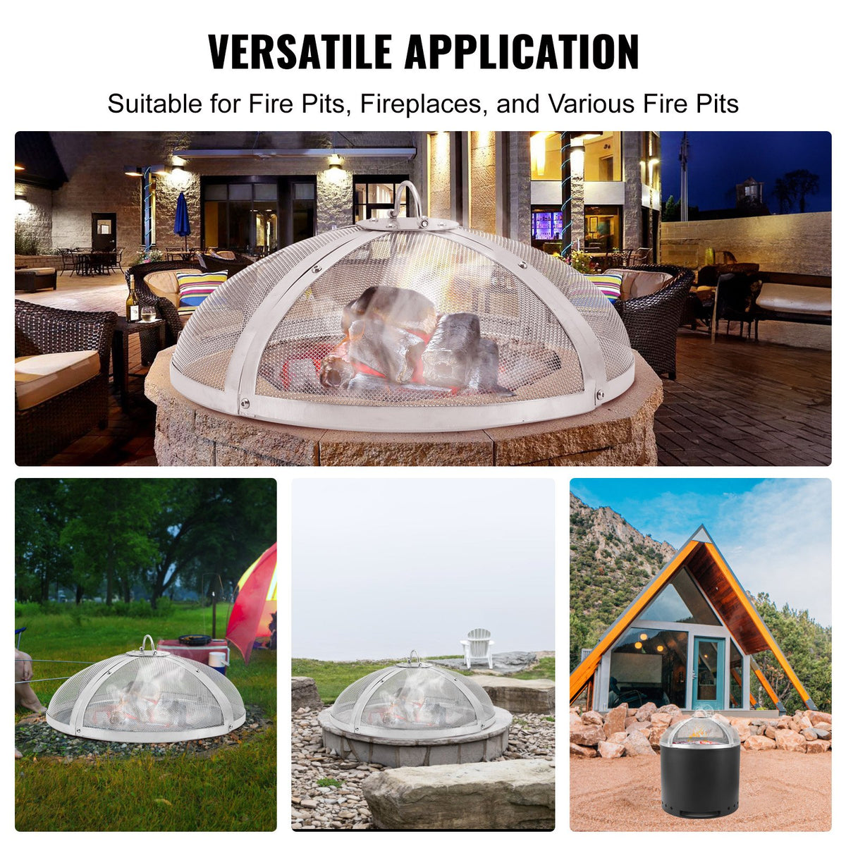 Fire Pit Spark Screen Round 30", Reinforced Heavy Duty Steel Metal Cover, Outdoor Firepit Lid, Easy-Opening V952-HKWZ201BXGYXDX8F7V0