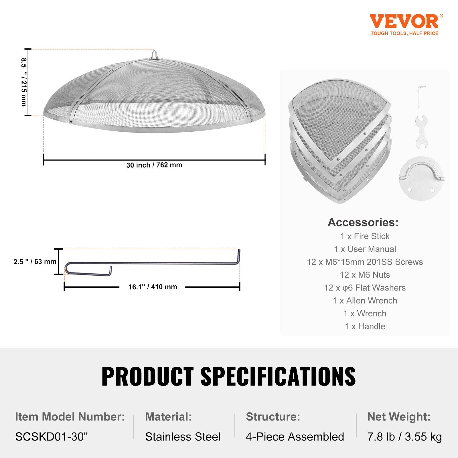 Fire Pit Spark Screen Round 30", Reinforced Heavy Duty Steel Metal Cover, Outdoor Firepit Lid, Easy-Opening V952-HKWZ201BXGYXDX8F7V0
