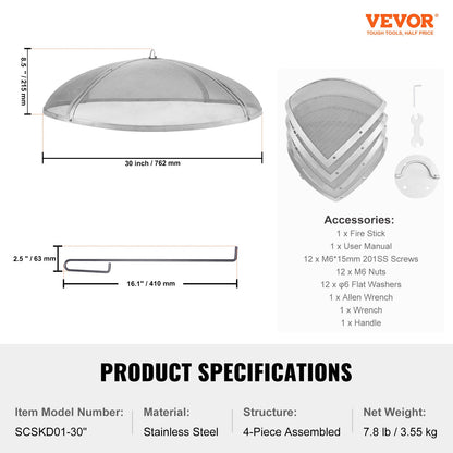 Fire Pit Spark Screen Round 30", Reinforced Heavy Duty Steel Metal Cover, Outdoor Firepit Lid, Easy-Opening V952-HKWZ201BXGYXDX8F7V0