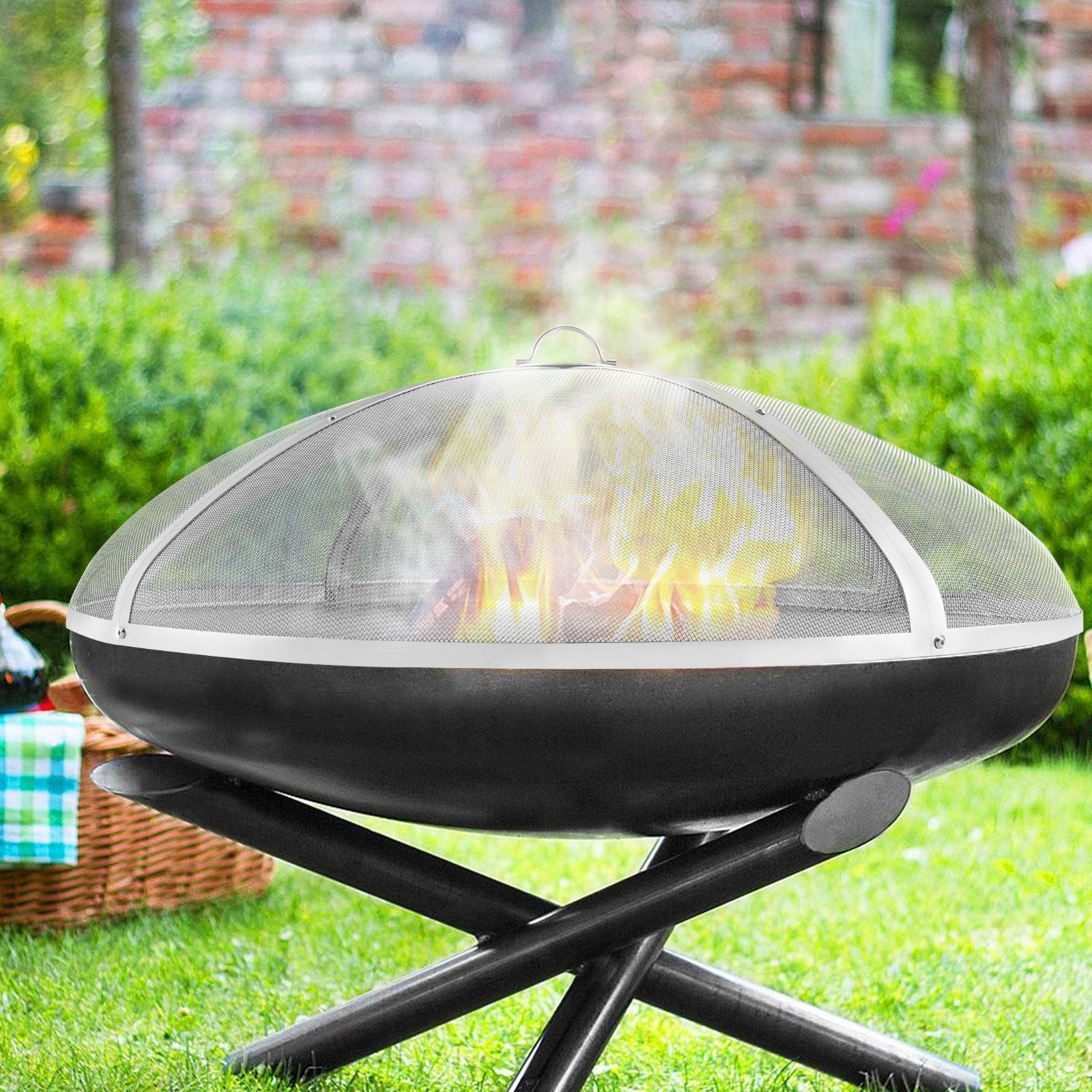 Fire Pit Spark Screen Round 40", Reinforced Heavy Duty Steel Metal Cover, Outdoor Firepit Lid, Easy-Opening V952-HKWZ201BXGYXUJKVMV0