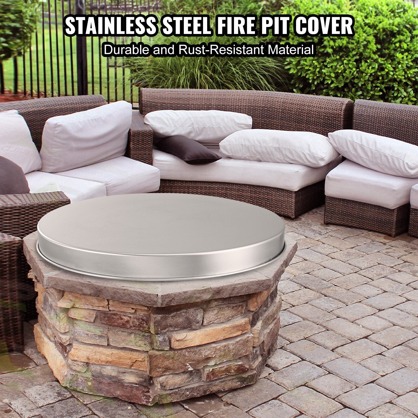 Fire Pit Cover Lid, 27" Portable Firepit Spark Screen,Stainless Steel Steel Metal Cover, Easy-Opening Outdoor V952-HKWZ304BXGYPGMJP5V0