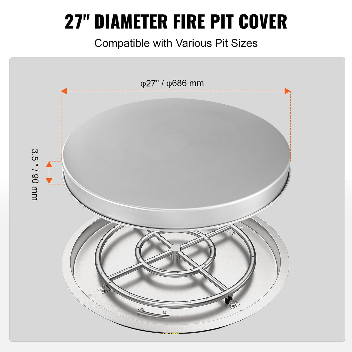 Fire Pit Cover Lid, 27" Portable Firepit Spark Screen,Stainless Steel Steel Metal Cover, Easy-Opening Outdoor V952-HKWZ304BXGYPGMJP5V0