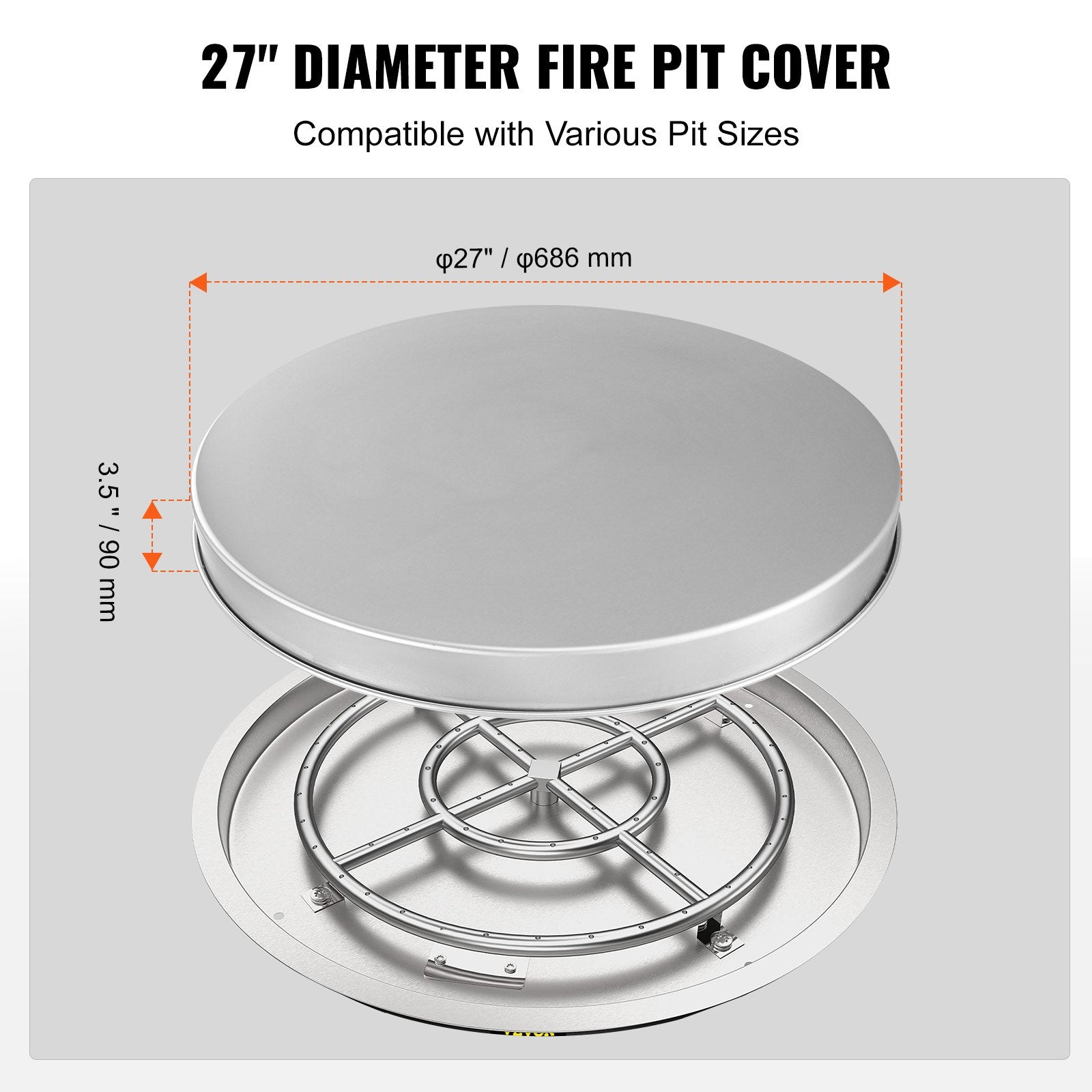 Fire Pit Cover Lid, 27" Portable Firepit Spark Screen,Stainless Steel Steel Metal Cover, Easy-Opening Outdoor V952-HKWZ304BXGYPGMJP5V0