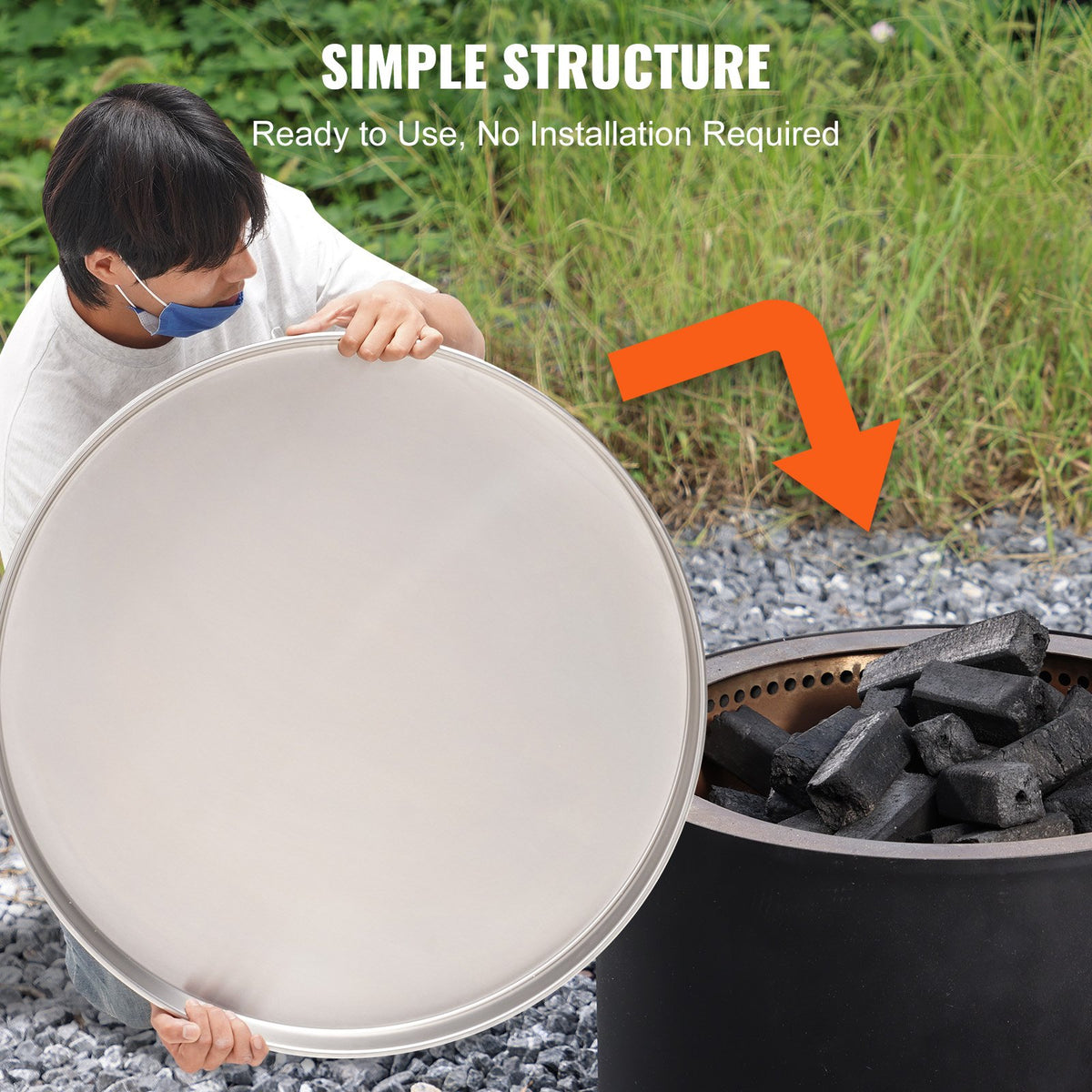 Fire Pit Cover Lid, 27" Portable Firepit Spark Screen,Stainless Steel Steel Metal Cover, Easy-Opening Outdoor V952-HKWZ304BXGYPGMJP5V0