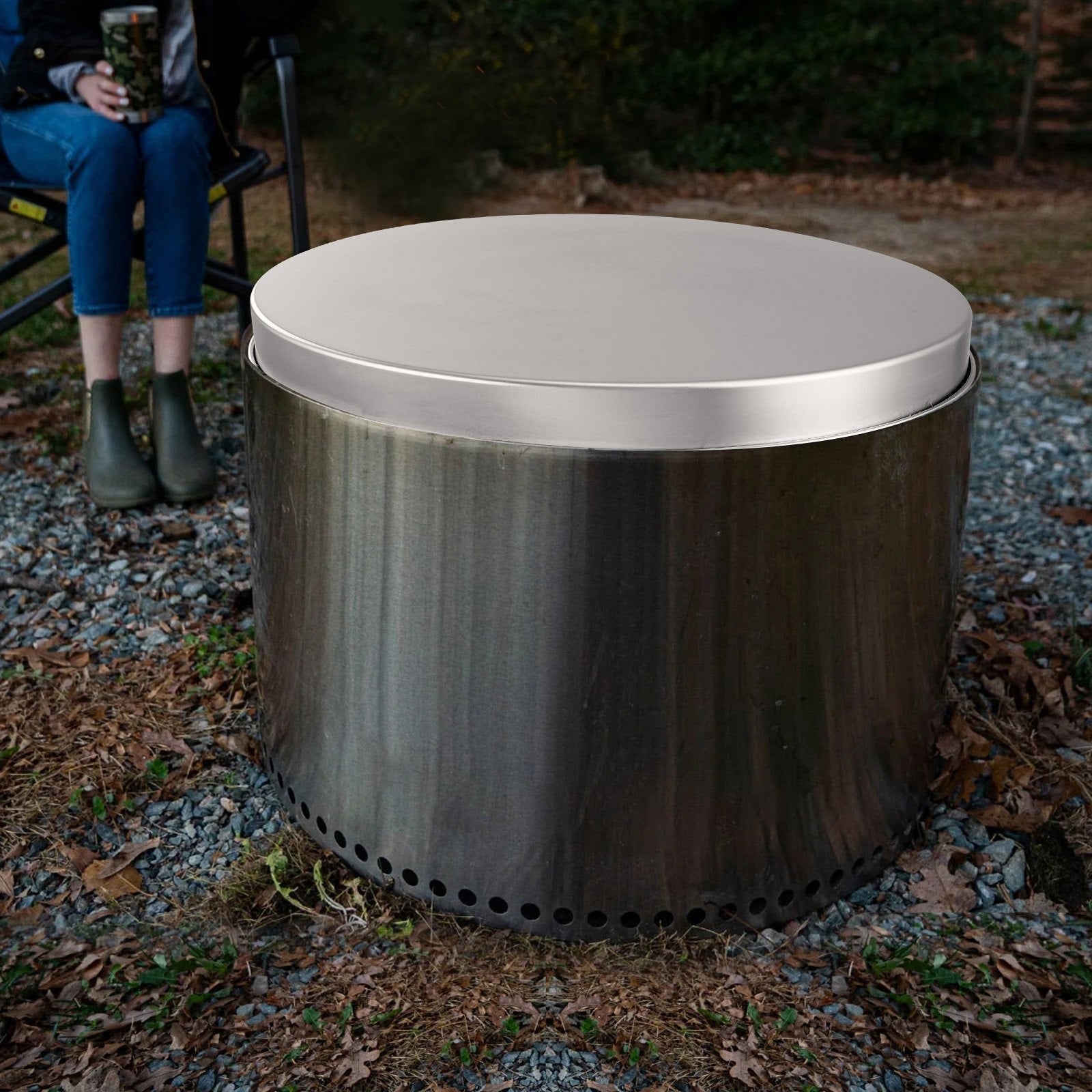 Fire Pit Cover Lid, 27" Portable Firepit Spark Screen,Stainless Steel Steel Metal Cover, Easy-Opening Outdoor V952-HKWZ304BXGYPGMJP5V0