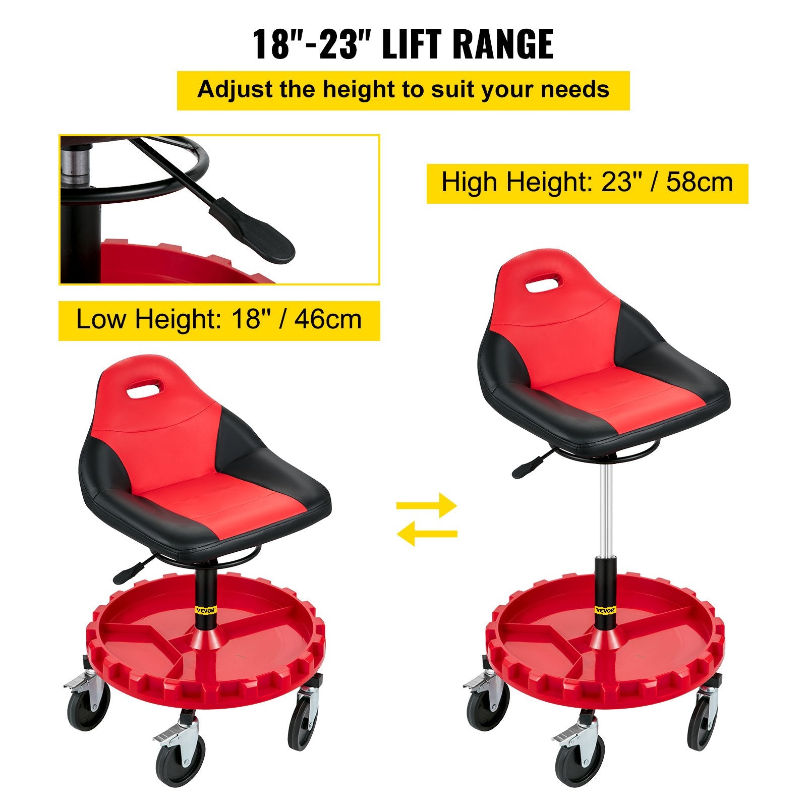 Rolling Garage Stool 300LBS Adjustable Mechanic Work Shop Seat w/Casters V952-HKYSCLWXDC6QRMFLIV0