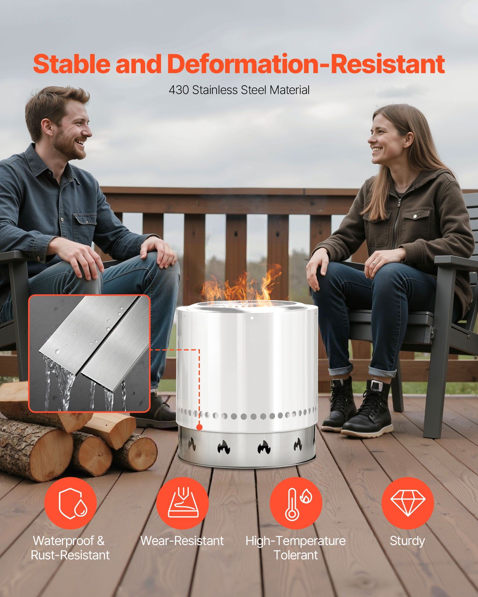 Fire Pit Stand for Solo Stove Bonfire, 49.5 cm Smokeless Fire Pit Ring, Stainless Steel Fireplace Stove V952-HKZJHX20INCHN0032001V0