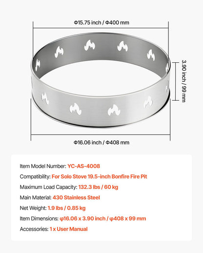 Fire Pit Stand for Solo Stove Bonfire, 49.5 cm Smokeless Fire Pit Ring, Stainless Steel Fireplace Stove V952-HKZJHX20INCHN0032001V0