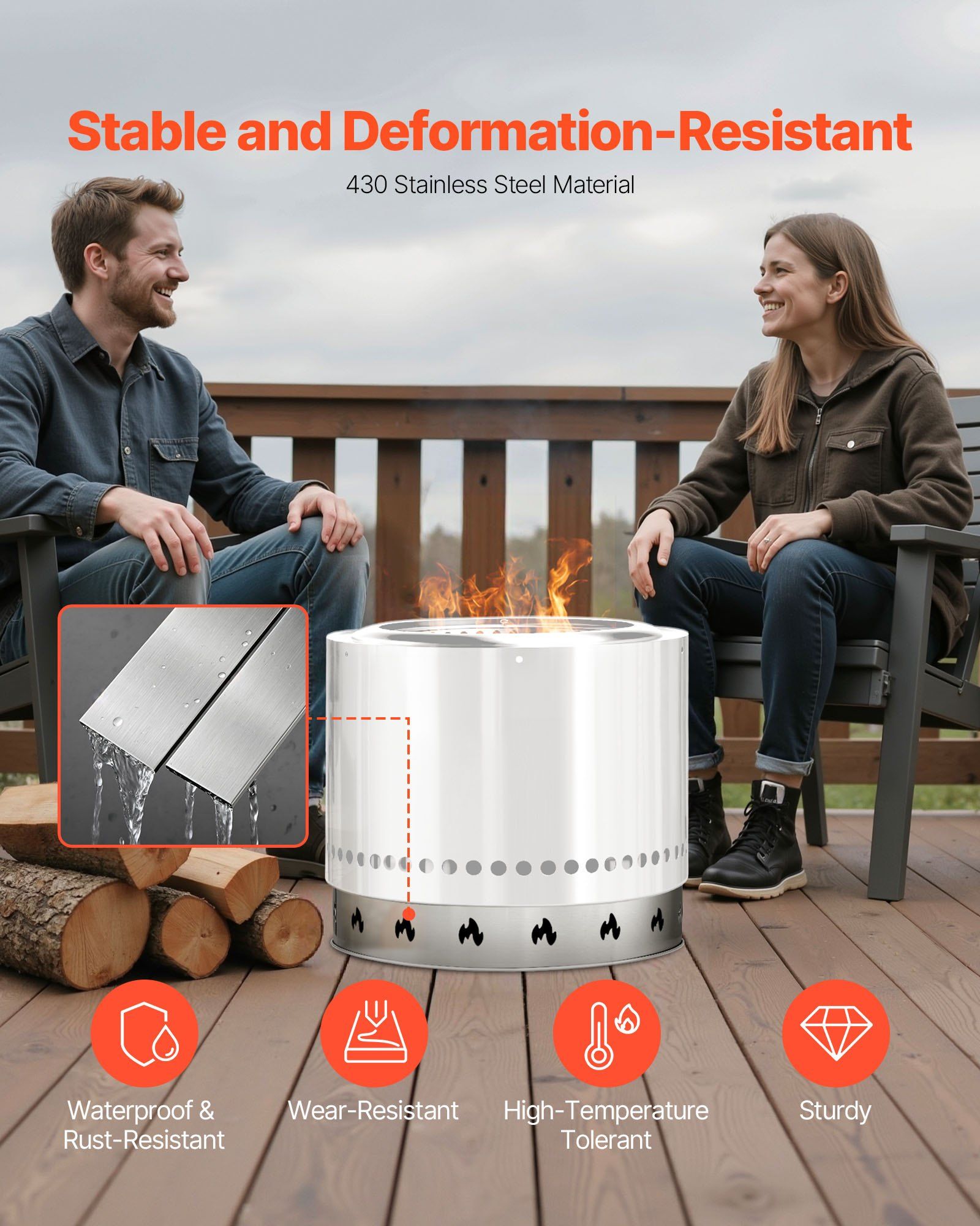 Fire Pit Stand for Solo Stove Bonfire, 68.6 cm Smokeless Fire Pit Ring, Stainless Steel Fireplace Stove V952-HKZJHX27INCHDIQ70001V0