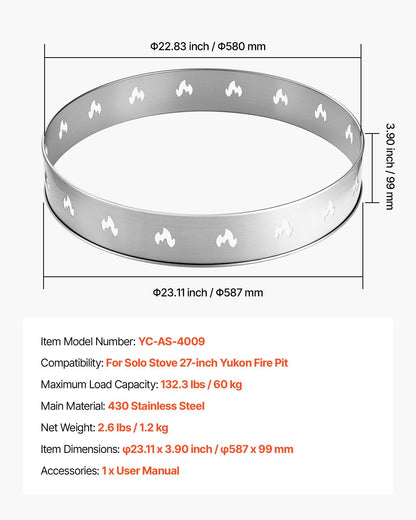 Fire Pit Stand for Solo Stove Bonfire, 68.6 cm Smokeless Fire Pit Ring, Stainless Steel Fireplace Stove V952-HKZJHX27INCHDIQ70001V0