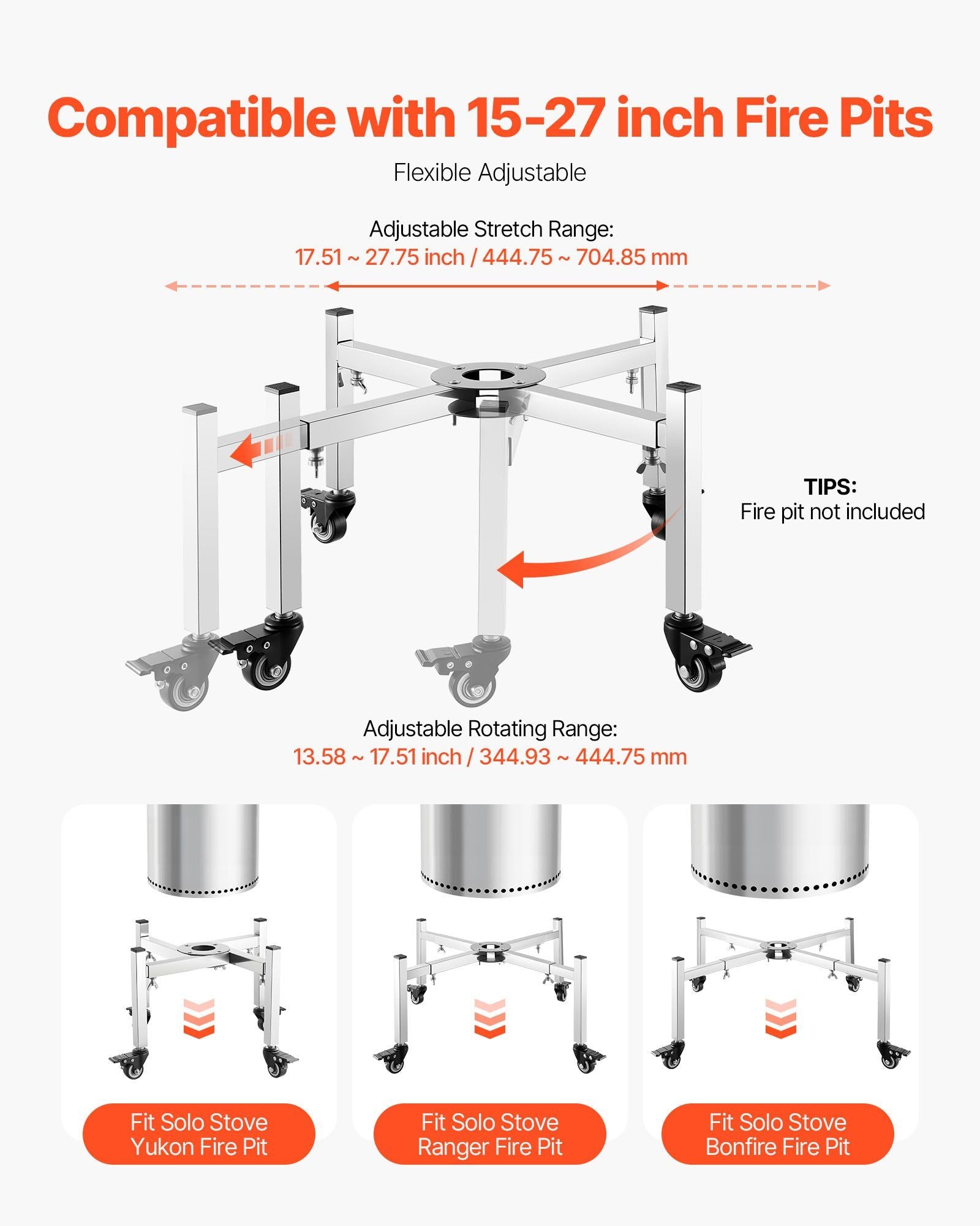 Fire Pit Stand, 38-68.6 cm Adjustable Stretch with 4 Casters, Firepit Stand for Solo Stove Bonfire Ranger V952-HKZJXXFG1527AIXIG001V0