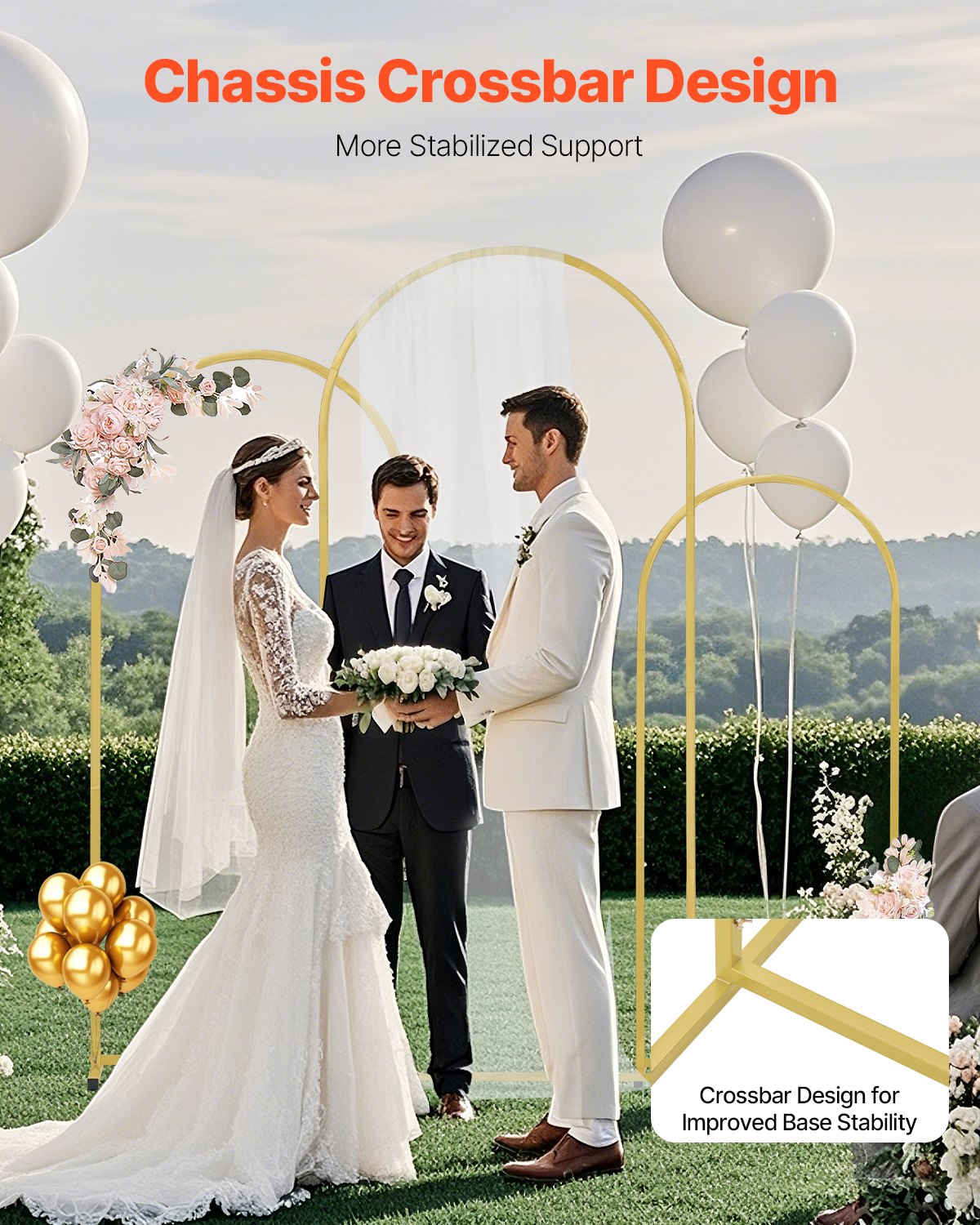 Wedding Arch Backdrop Stand, Set of 3, Metal Stable Stand with Case Connection & Chassis Crossbar Design, V952-HLGMBJJBYDJS5NFMOV0