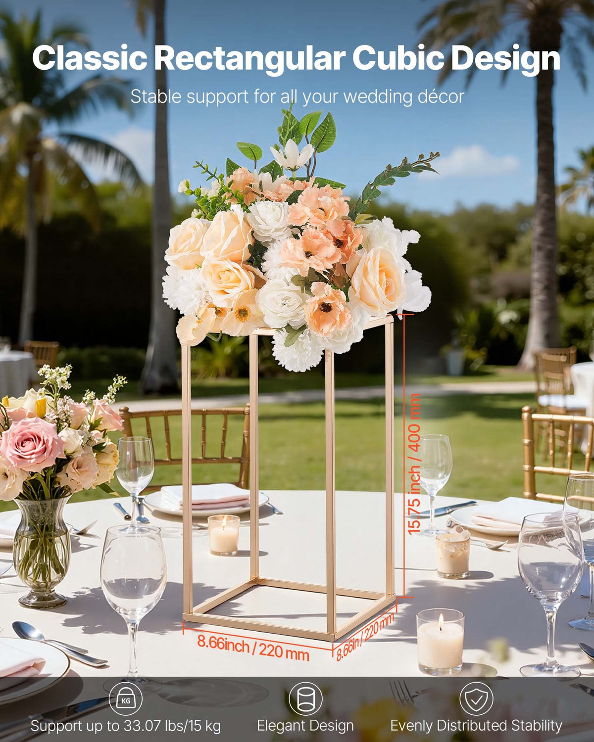 Wedding Flower Stand, 10PCS 40cm Column Flower Stand, Floral Stands with Acrylic Laminate, Gold Rectangular V952-HLHJLFT10J40F3YRH001V0