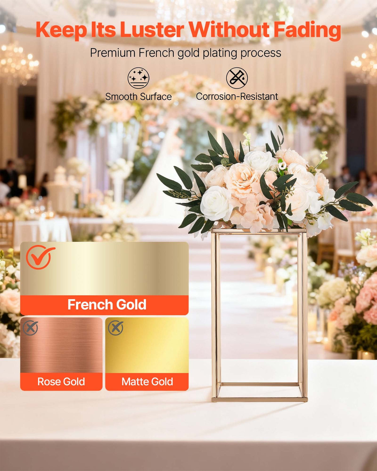 Wedding Flower Stand, 10PCS 40cm Column Flower Stand, Floral Stands with Acrylic Laminate, Gold Rectangular V952-HLHJLFT10J40F3YRH001V0