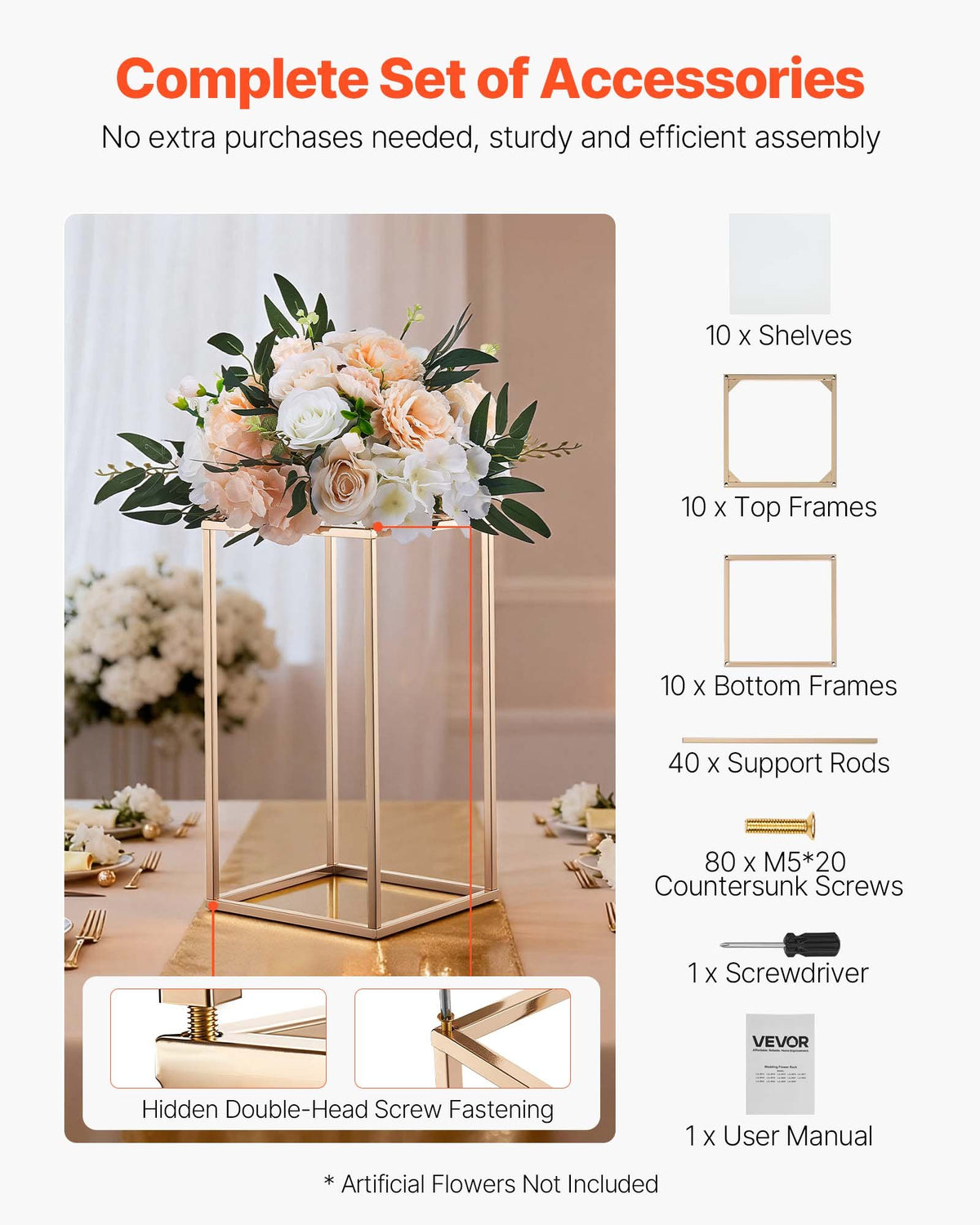 Wedding Flower Stand, 10PCS 40cm Column Flower Stand, Floral Stands with Acrylic Laminate, Gold Rectangular V952-HLHJLFT10J40F3YRH001V0