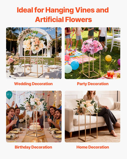 Wedding Flower Stand, 10PCS 40cm Column Flower Stand, Floral Stands with Acrylic Laminate, Gold Rectangular V952-HLHJLFT10J40F3YRH001V0