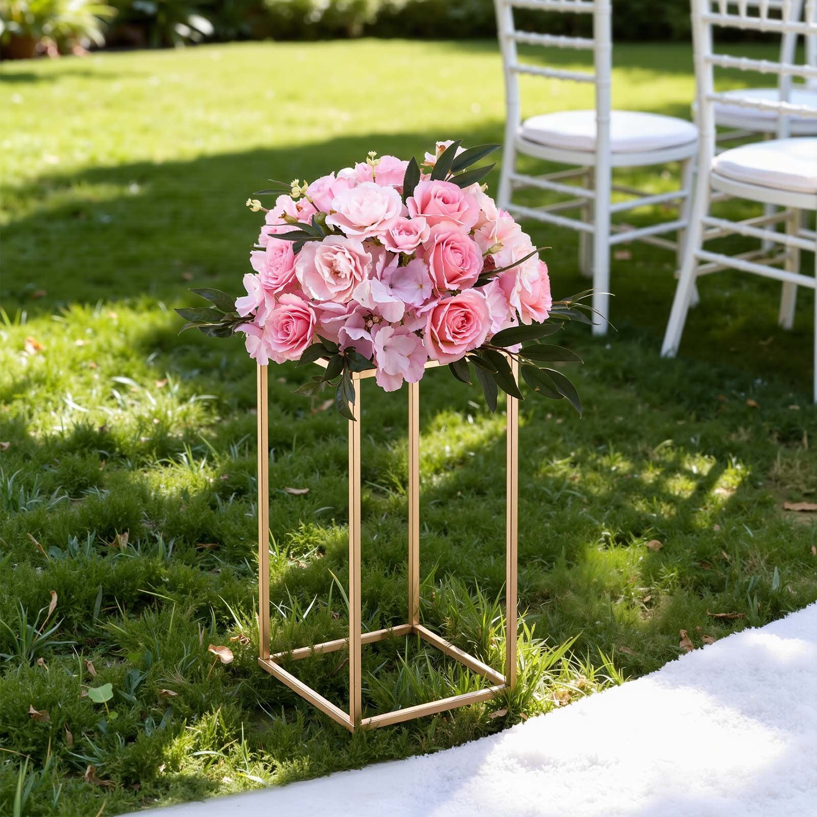 Wedding Flower Stand, 10PCS 40cm Column Flower Stand, Floral Stands with Acrylic Laminate, Gold Rectangular V952-HLHJLFT10J40F3YRH001V0