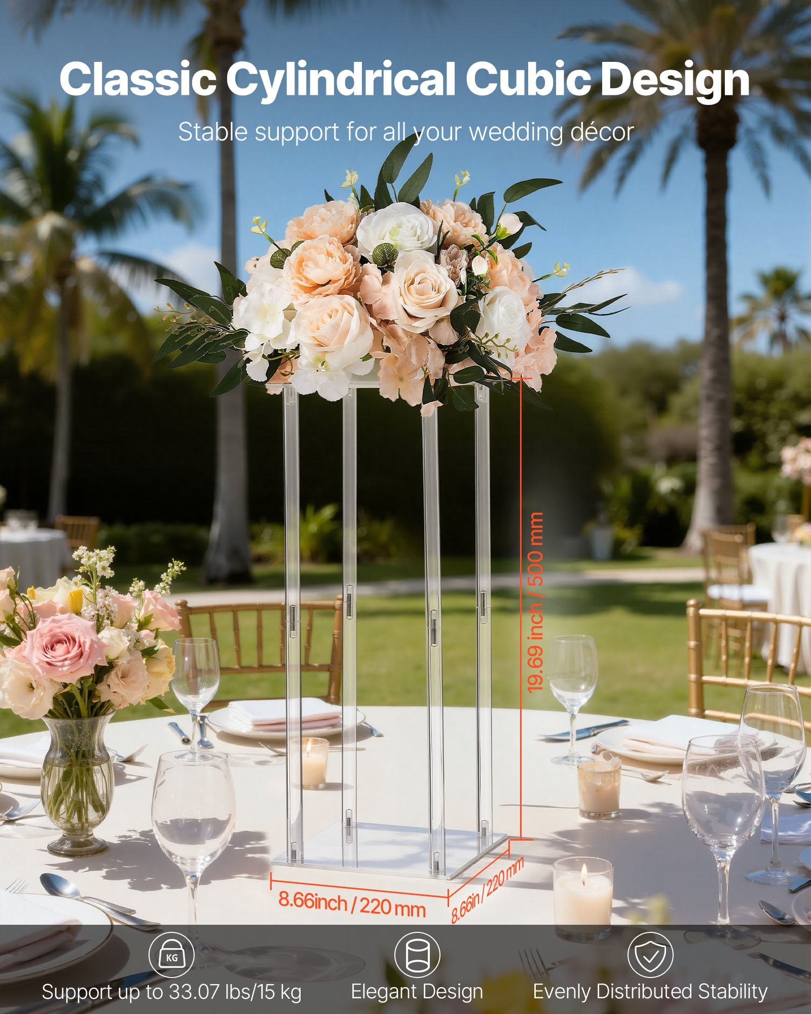 Wedding Flower Stand, 10PCS 50cm Column Flower Stand, Floral Stands with Acrylic Laminate, Cylindrical Cubic V952-HLHJLFT10J505M19U001V0