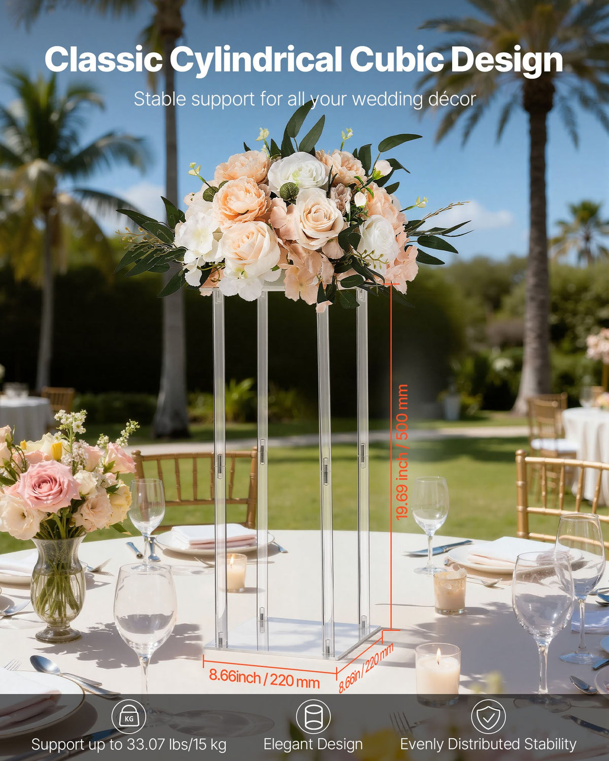 Wedding Flower Stand, 10PCS 50cm Column Flower Stand, Floral Stands with Acrylic Laminate, Cylindrical Cubic V952-HLHJLFT10J505M19U001V0