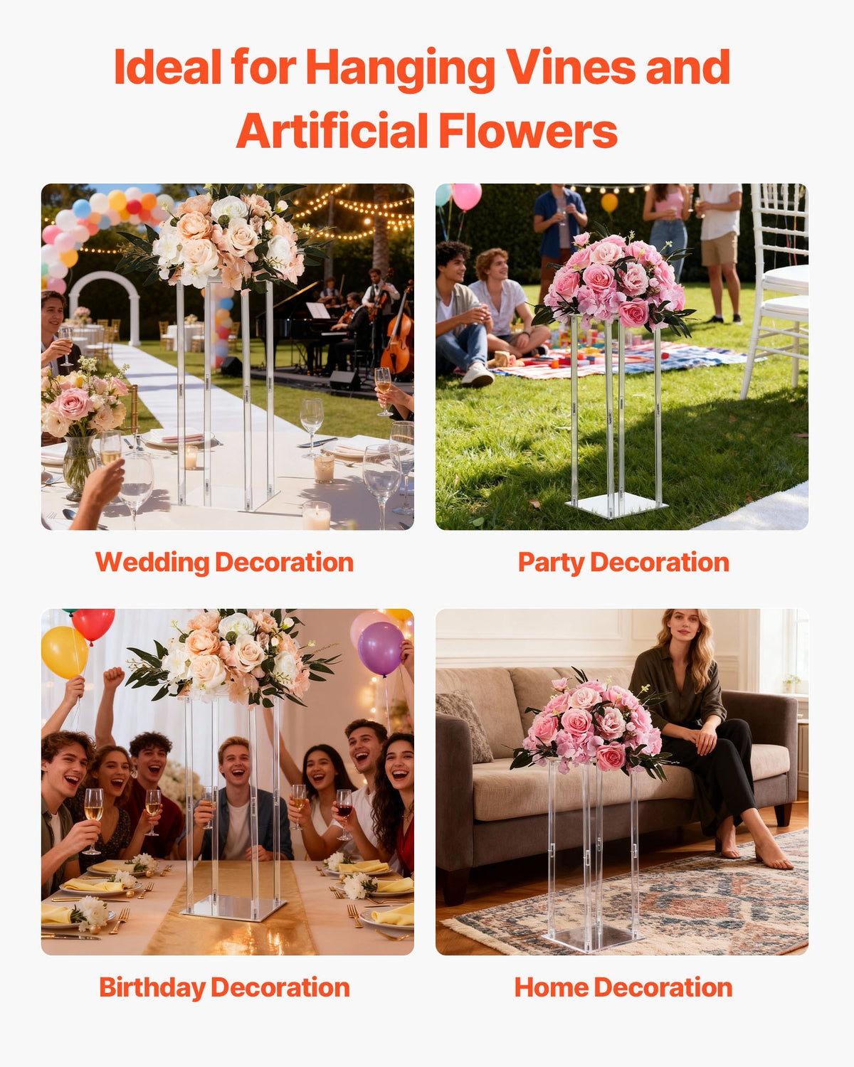 Wedding Flower Stand, 10PCS 50cm Column Flower Stand, Floral Stands with Acrylic Laminate, Cylindrical Cubic V952-HLHJLFT10J505M19U001V0