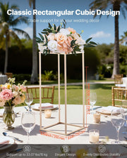 Wedding Flower Stand, 10PCS 60cm Column Flower Stand, Floral Stands with Metal Laminate, Gold Rectangular V952-HLHJLFT10J60IFM47001V0