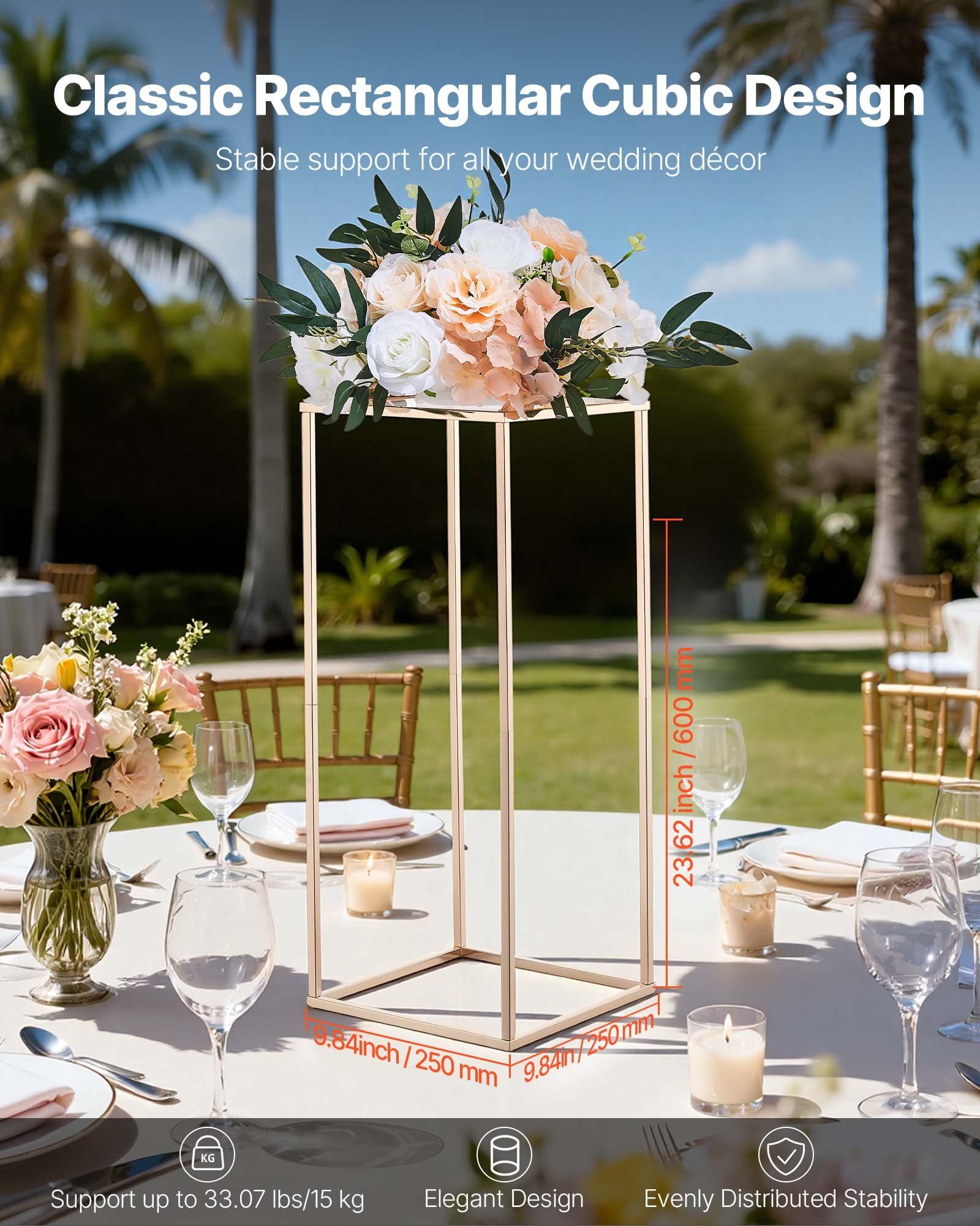 Wedding Flower Stand, 10PCS 60cm Column Flower Stand, Floral Stands with Metal Laminate, Gold Rectangular V952-HLHJLFT10J60IFM47001V0