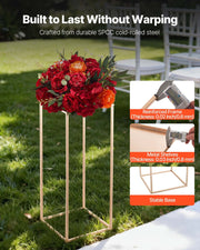 Wedding Flower Stand, 10PCS 60cm Column Flower Stand, Floral Stands with Metal Laminate, Gold Rectangular V952-HLHJLFT10J60IFM47001V0