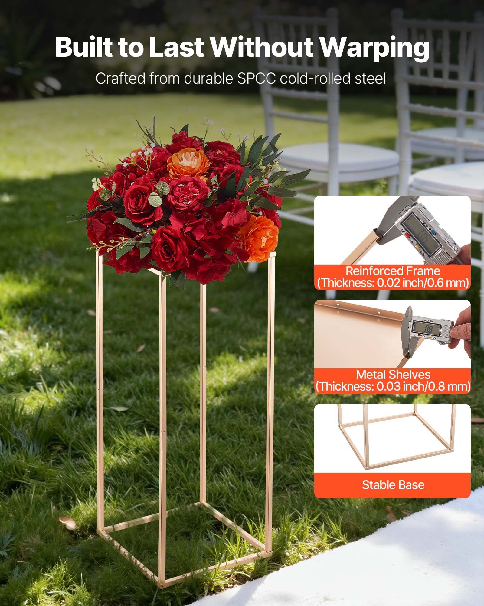 Wedding Flower Stand, 10PCS 60cm Column Flower Stand, Floral Stands with Metal Laminate, Gold Rectangular V952-HLHJLFT10J60IFM47001V0