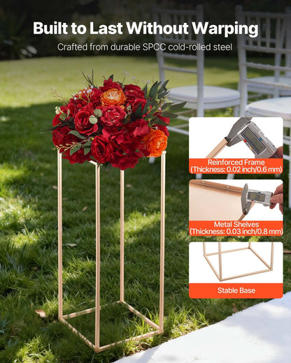 Wedding Flower Stand, 10PCS 60cm Column Flower Stand, Floral Stands with Metal Laminate, Gold Rectangular V952-HLHJLFT10J60IFM47001V0