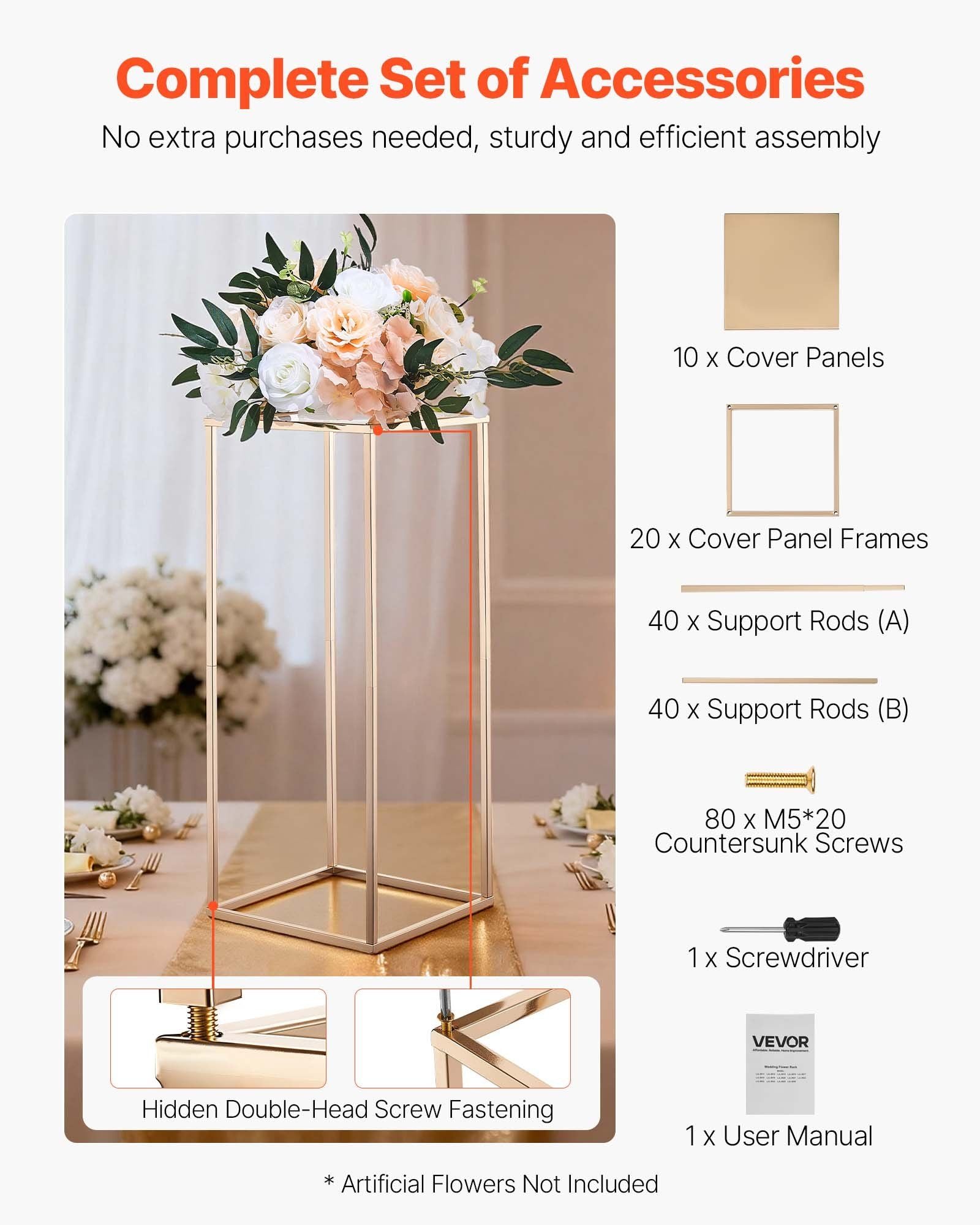 Wedding Flower Stand, 10PCS 60cm Column Flower Stand, Floral Stands with Metal Laminate, Gold Rectangular V952-HLHJLFT10J60IFM47001V0