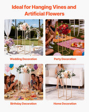 Wedding Flower Stand, 10PCS 60cm Column Flower Stand, Floral Stands with Metal Laminate, Gold Rectangular V952-HLHJLFT10J60IFM47001V0