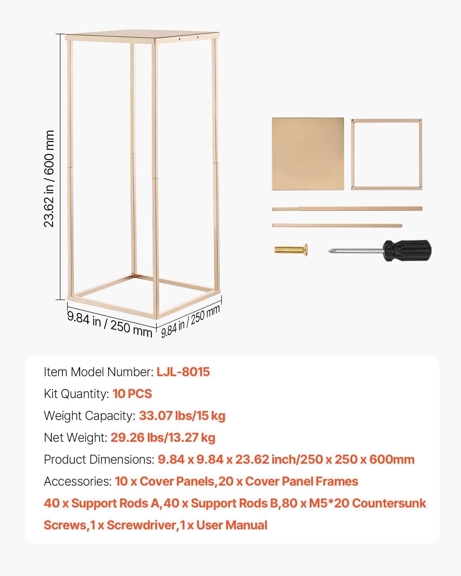 Wedding Flower Stand, 10PCS 60cm Column Flower Stand, Floral Stands with Metal Laminate, Gold Rectangular V952-HLHJLFT10J60IFM47001V0