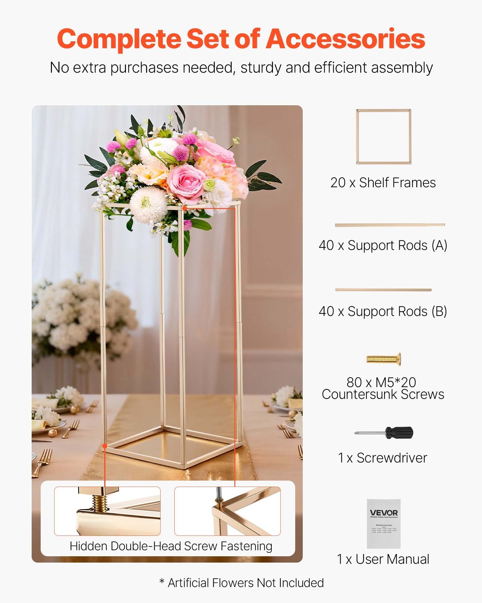 Wedding Flower Stand, 10PCS 60cm Column Flower Stand, Floral Stands with Hidden Screw, Rectangular Cubic V952-HLHJLFT10J60KTTF1001V0